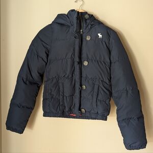 Abercrombie & Fitch Down Navy Quilted Short Hooded Puffer Jacket Size youth XL